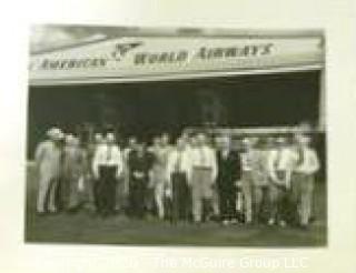 Large Format Black & White Photo of Pan American Planes with Executives in Hanger (embossed).
