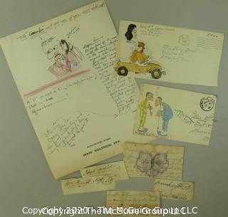 Group of Correspondence Including Hand Illustrated Art, Signatures, Letters and Postcards.