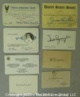 Collection of Cards Including Business Card, Membership Cards and Admittance Ticket to the US Senate Gallery.