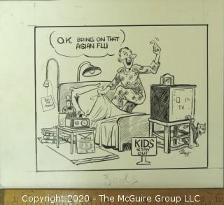 Vintage Signed Cartoon Board from Al Banks. Very Timely.  Measures approximately 10" x 12".