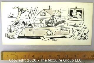 Vintage Signed Cartoon Board from Al Banks. Noisy car