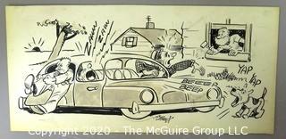 Vintage Signed Cartoon Board from Al Banks. Noisy car