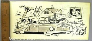 Vintage Signed Cartoon Board from Al Banks. Noisy car