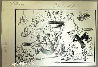 Vintage Signed Cartoon Board from Al Banks. Free Food
