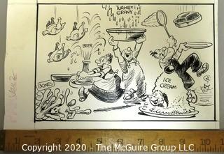 Vintage Signed Cartoon Board from Al Banks. Free Food
