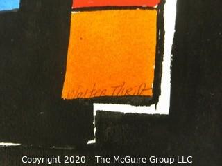 Small Unframed Modern Abstract Paint on Paper Signed by Walter Thrift.  Measures approximately 11" x 8".