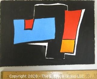 Small Unframed Modern Abstract Paint on Paper Signed by Walter Thrift.  Measures approximately 11" x 8".