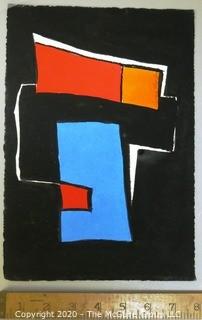 Small Unframed Modern Abstract Paint on Paper Signed by Walter Thrift.  Measures approximately 11" x 8".