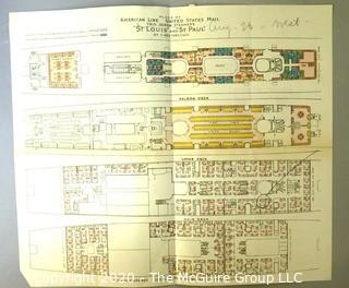 Ship Ephemera including 1938 menu of steamship and America Line Ship Plan or Map.
