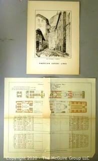 Ship Ephemera including 1938 menu of steamship and America Line Ship Plan or Map.
