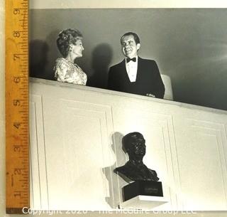 President Richard Nixon and First Lady Pat Nixon at the Kennedy Center, October 1971, Black & White Official Photograph. The White House.  Measures approximately 9" x 13".