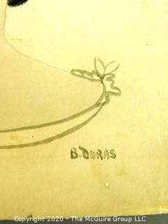 Vintage Ink on Board of Ladies in Profile Signed by the Artist B Duras.  Measures approximately 15" x 20".