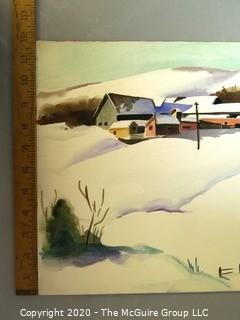 Unframed and Unsigned Watercolor Painting of Winter Scene