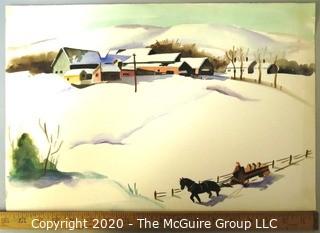 Unframed and Unsigned Watercolor Painting of Winter Scene