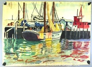 Unframed and Signed Watercolor Entitled "Dockside" by C.Rambo.