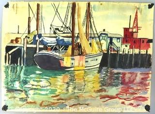 Unframed and Signed Watercolor Entitled "Dockside" by C.Rambo.