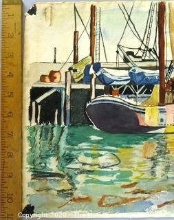 Unframed and Signed Watercolor Entitled "Dockside" by C.Rambo.