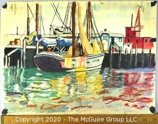 Unframed and Signed Watercolor Entitled "Dockside" by C.Rambo.