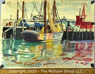 Unframed and Signed Watercolor Entitled "Dockside" by C.Rambo.