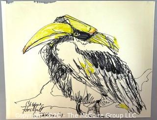 Art: Pen & Ink: 1969: "Casque Hornbill" by Ann Haldeman