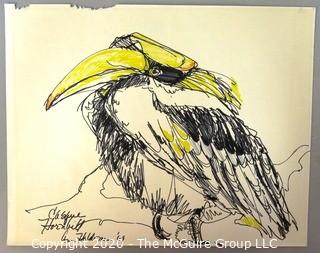 Art: Pen & Ink: 1969: "Casque Hornbill" by Ann Haldeman