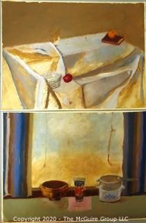 Two Unframed and Unsigned Paint on Paper Still Life.  Both Measure Approximately 12" x 16".