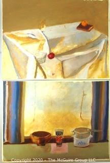 Two Unframed and Unsigned Paint on Paper Still Life.  Both Measure Approximately 12" x 16".