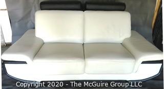 Black & White Modern Contemporary Faux Leather Couch; note minor damage from storage) Description altered 7/29/20 at 18:33 ET).