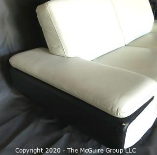 Black & White Modern Contemporary Faux Leather Couch; note minor damage from storage) Description altered 7/29/20 at 18:33 ET).