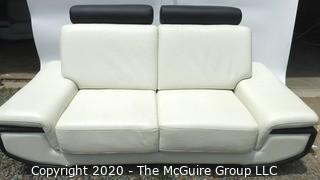 Black & White Modern Contemporary Faux Leather Couch; note minor damage from storage) Description altered 7/29/20 at 18:33 ET).