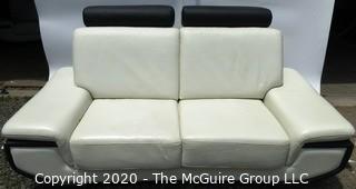 Black & White Modern Contemporary Faux Leather Couch; note minor damage from storage) Description altered 7/29/20 at 18:33 ET).