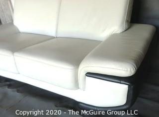 Black & White Modern Contemporary Faux Leather Couch; note minor damage from storage) Description altered 7/29/20 at 18:33 ET).