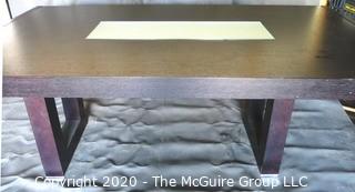 Dark Veneer Wood Modern Contemporary Dining Table with Glass Insert Center.  Some Damage to Veneer on legs and trim. 