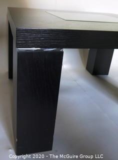 Dark Veneer Wood Modern Contemporary Side Table with Glass Insert.