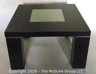 Dark Veneer Wood Modern Contemporary Side Table with Glass Insert.