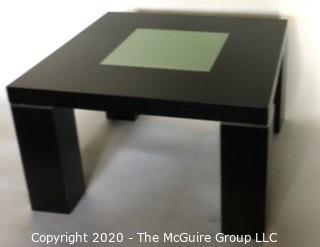 Dark Veneer Wood Modern Contemporary Side Table with Glass Insert.