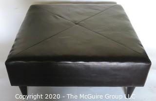 Modern Contemporary Black Leather Ottoman.  