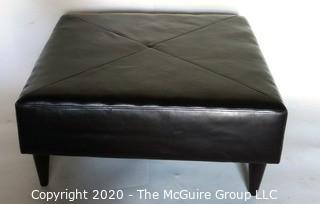 Modern Contemporary Black Leather Ottoman.  