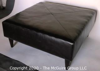 Modern Contemporary Black Leather Ottoman.  