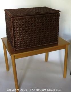 Three Small Pieces of Small Furniture including Table, Leather Storage Bench and Basket.