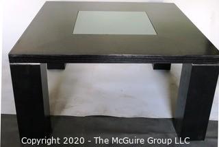 Dark Veneer Wood Modern Contemporary Coffee Table with Glass Insert.