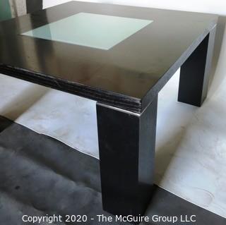 Dark Veneer Wood Modern Contemporary Coffee Table with Glass Insert.