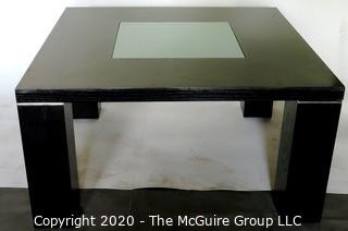 Dark Veneer Wood Modern Contemporary Coffee Table with Glass Insert.