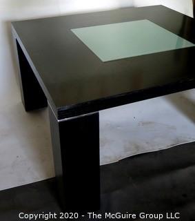 Dark Veneer Wood Modern Contemporary Coffee Table with Glass Insert.