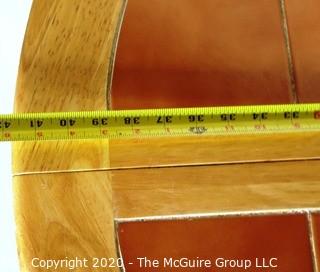 Round Pedestal Table with Terracotta Tile Top and Hidden Expandable Leaf Underneath.  