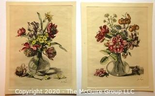 Two Hand Colored Floral Lithographs After Jean Vauquer (French 1621 – 1686). 