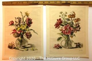 Two Hand Colored Floral Lithographs After Jean Vauquer (French 1621 – 1686). 