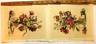 Two Hand Colored Floral Lithographs After Jean Vauquer (French 1621 – 1686). 