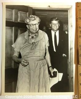 Vintage Black & White Photo of Eleanor Roosevelt and President John F. Kennedy, Photographer Presumed A. Rickerby.