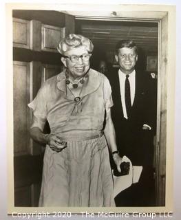 Vintage Black & White Photo of Eleanor Roosevelt and President John F. Kennedy, Photographer Presumed A. Rickerby.